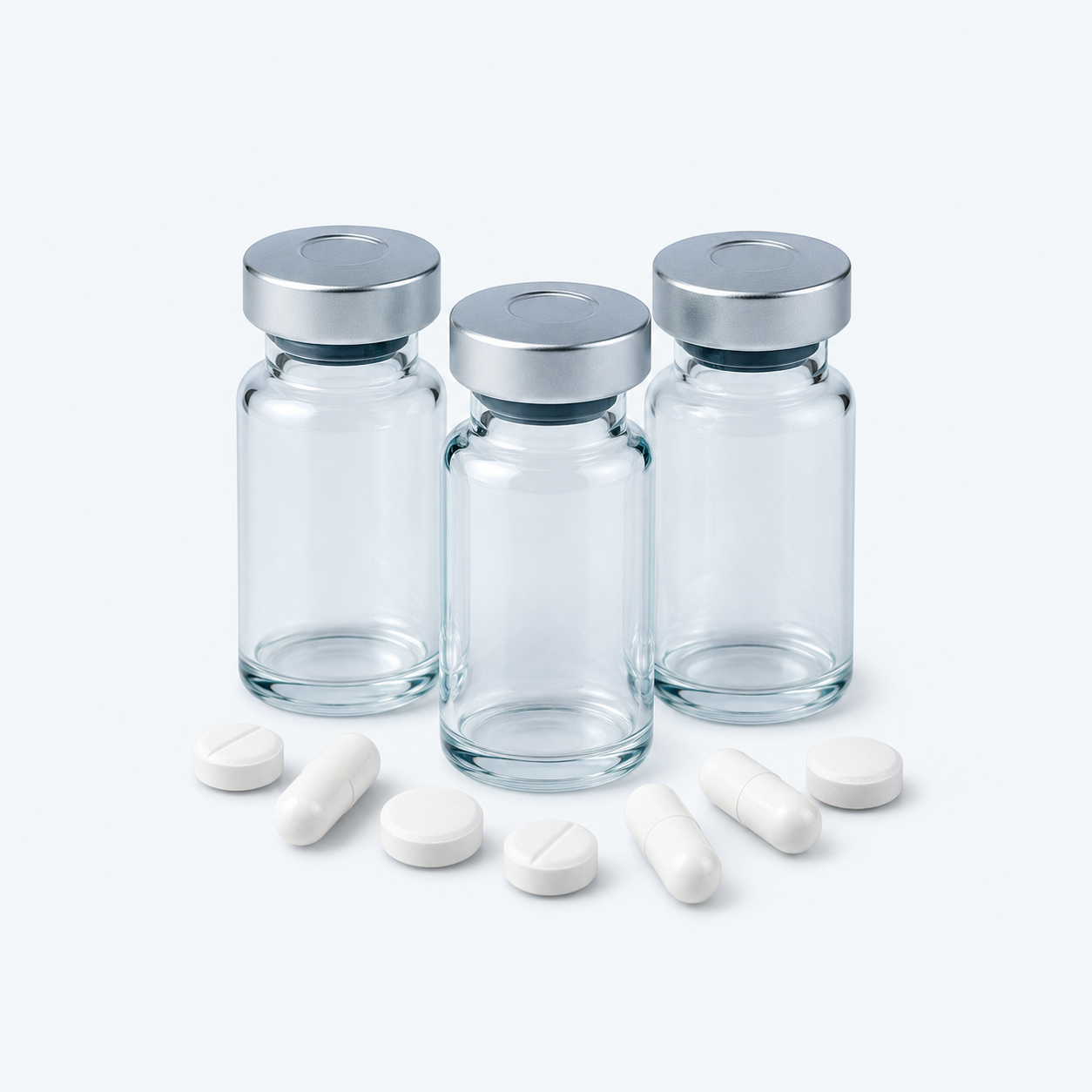 Pharmaceutical medicine vials and tablets